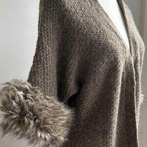 Kenar Heathered Taupe Alpaca-Blend Cardigan, Faux-Fur Cuffs & Button Band – US S